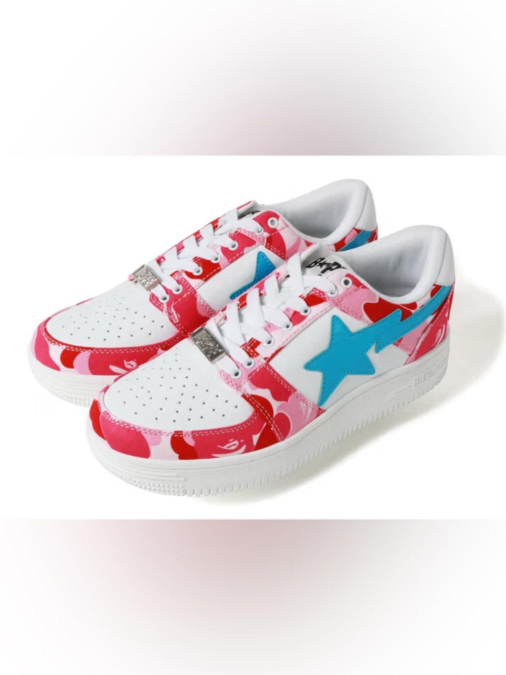 BAPES White & Pink Camo Sneakers with Blue Star